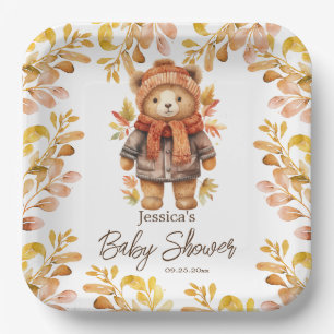 We Can Bearly Wait Leaves Baby Shower  Paper Plate