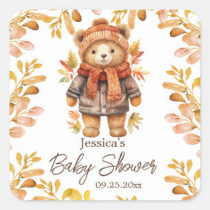 We Can Bearly Wait Leaves Baby Shower  Square Sticker