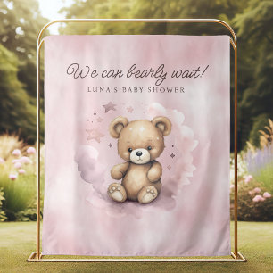 We Can Bearly Wait Light Pink Baby Shower Backdrop Tapestry