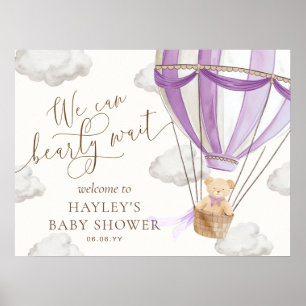 We Can Bearly Wait Lilac Baby Shower Welcome Poster