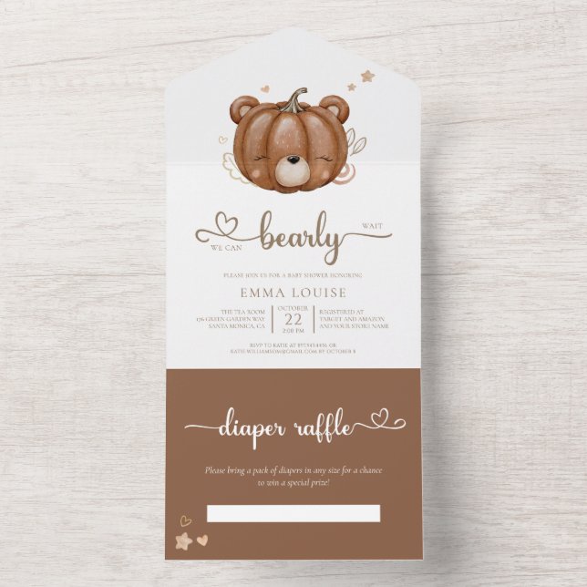 We Can Bearly Wait Little Pumpkin Baby Shower All In One Invitation (Inside)