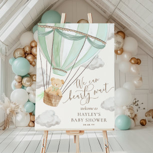 We Can Bearly Wait Mint Green Baby Shower Poster