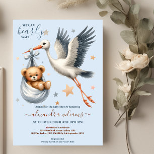 We Can Bearly Wait Modern Bear Baby Boy Shower Invitation