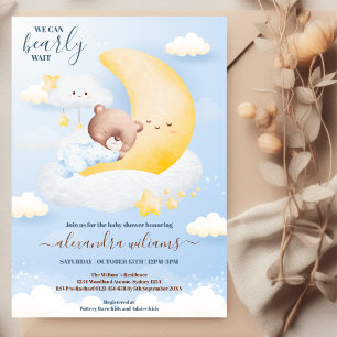 We Can Bearly Wait Modern Bear Baby Boy Shower Invitation