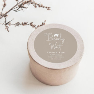 We Can Bearly Wait Modern Minimalist Baby Shower Classic Round Sticker