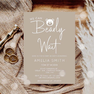 We Can Bearly Wait Modern Minimalist Baby Shower Invitation