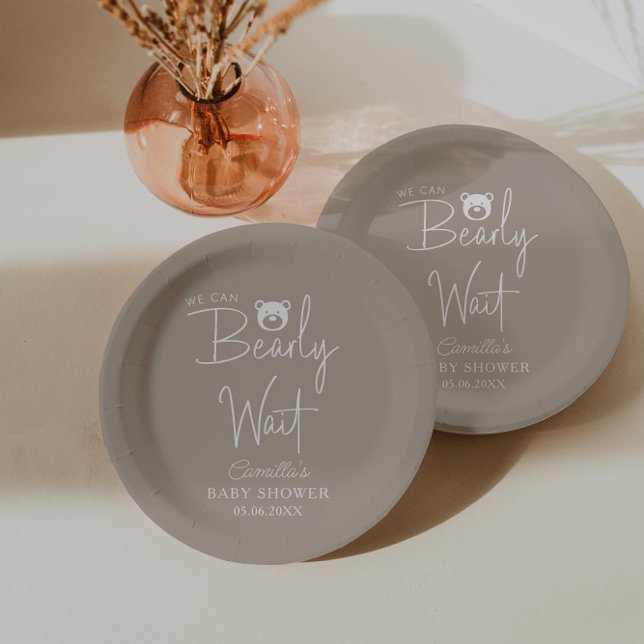 We Can Bearly Wait Modern Minimalist Baby Shower Paper Plate (Creator Uploaded)