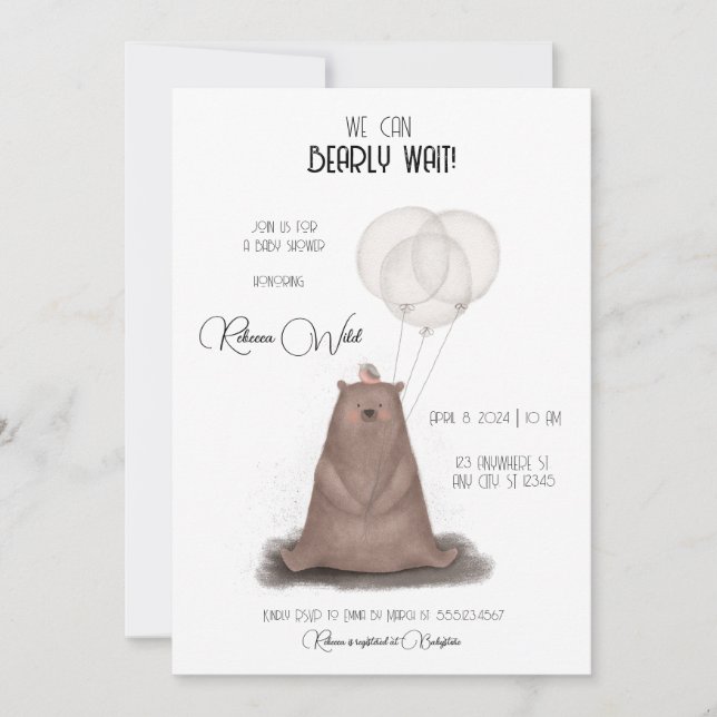 We can bearly wait - modern style minimal invitation (Front)