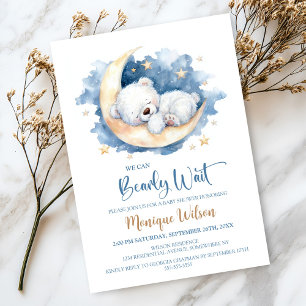 We Can Bearly Wait Moon Teddy Bear Baby Shower Invitation