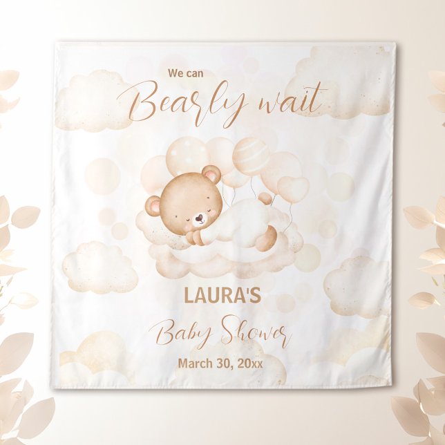 We Can Bearly Wait Neutral Baby shower Backdrop Tapestry (We Can Bearly Wait Neutral Baby shower Backdrop)