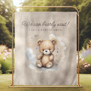 We Can Bearly Wait Neutral Baby Shower Backdrop Tapestry