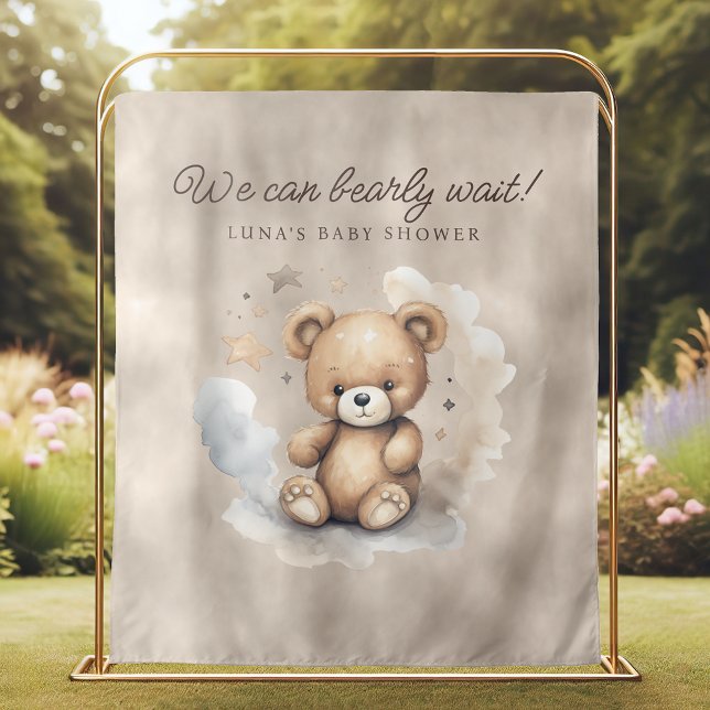 We Can Bearly Wait Neutral Baby Shower Backdrop Tapestry (Creator Uploaded)