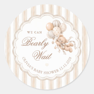 We Can Bearly Wait Neutral Baby Shower Classic Round Sticker