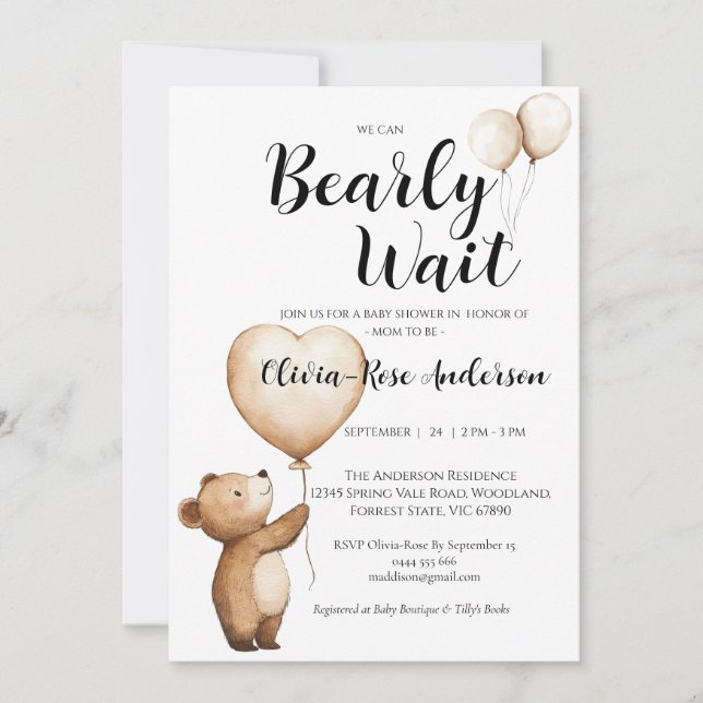 We Can Bearly Wait Neutral Baby Shower Invitation (Front)
