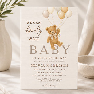 We Can Bearly Wait Neutral Beige Baby Shower Invitation