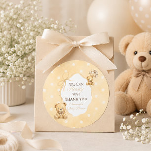 We Can Bearly Wait Neutral Teddy Bear Baby Shower Classic Round Sticker
