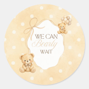 We Can Bearly Wait Neutral Teddy Bear Baby Shower Classic Round Sticker