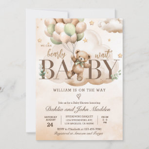 We Can Bearly Wait Neutral Teddy Bear Baby Shower Invitation