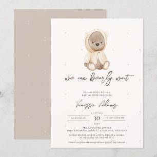 We Can Bearly Wait, Neutral Teddy Bear Baby Shower Invitation