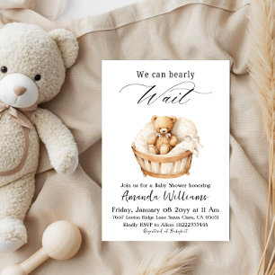 We Can Bearly Wait Neutral Teddy Bear Baby Shower Invitation