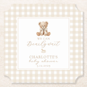 We can bearly Wait Neutral Teddy bear baby shower Paper Coaster