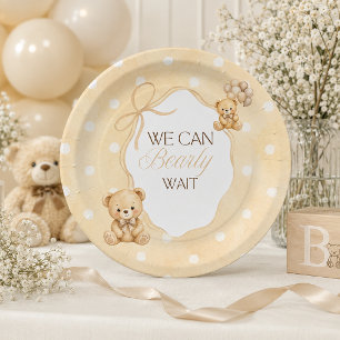 We Can Bearly Wait Neutral Teddy Bear Baby Shower Paper Plate