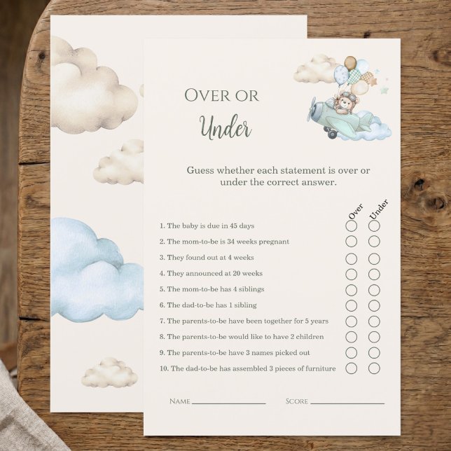 We Can Bearly Wait Over or Under Shower Game (Over or Under Baby Shower Game Bearly Wait Boy)