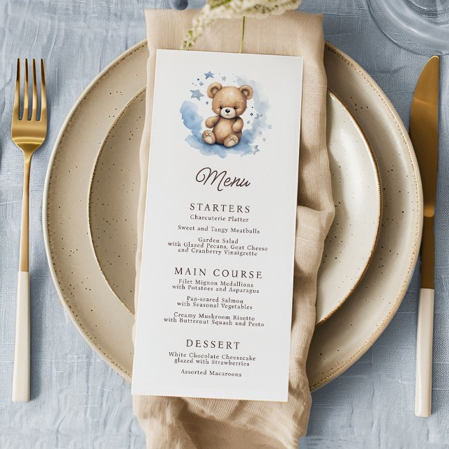 We Can Bearly Wait Pastel Blue Baby Shower Menu (Creator Uploaded)