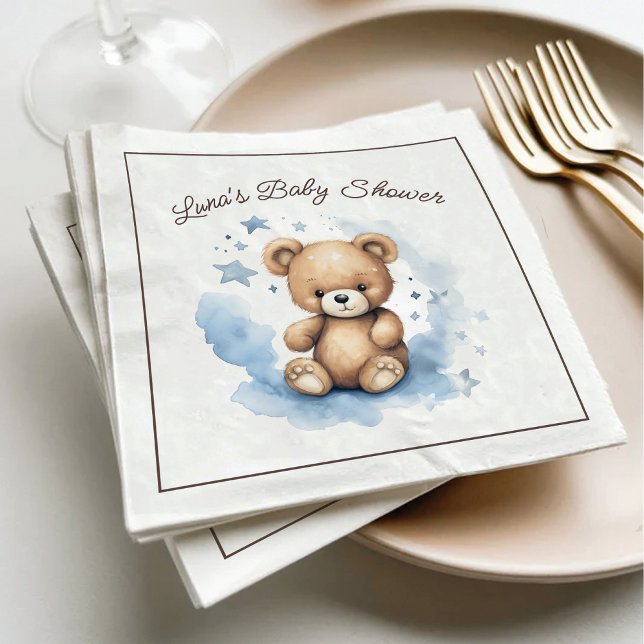 We Can Bearly Wait Pastel Blue Baby Shower Napkin (Creator Uploaded)