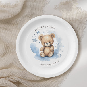 We Can Bearly Wait Pastel Blue Baby Shower Paper Plate