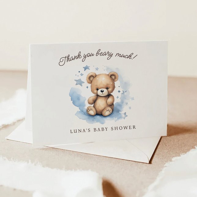 We Can Bearly Wait Pastel Blue Baby Shower Thank You Card (Creator Uploaded)