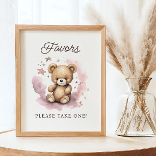 We Can Bearly Wait Pastel Pink Baby Shower Favour Poster