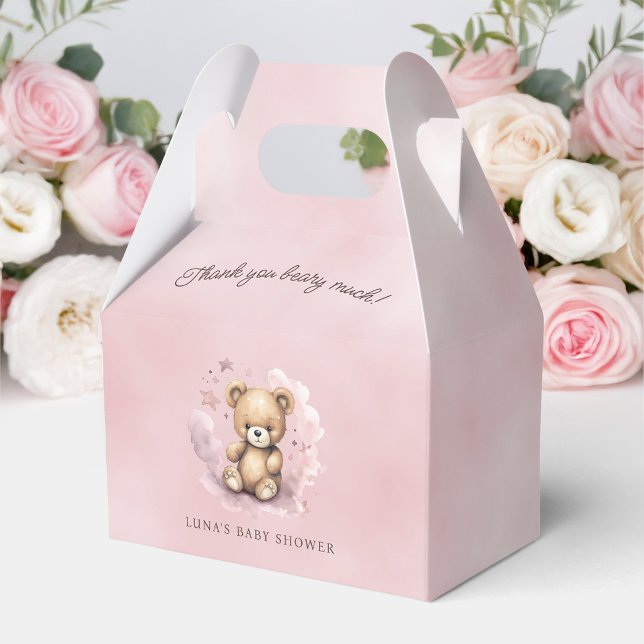 We Can Bearly Wait Pastel Pink Baby Shower Gable Favour Box (Creator Uploaded)