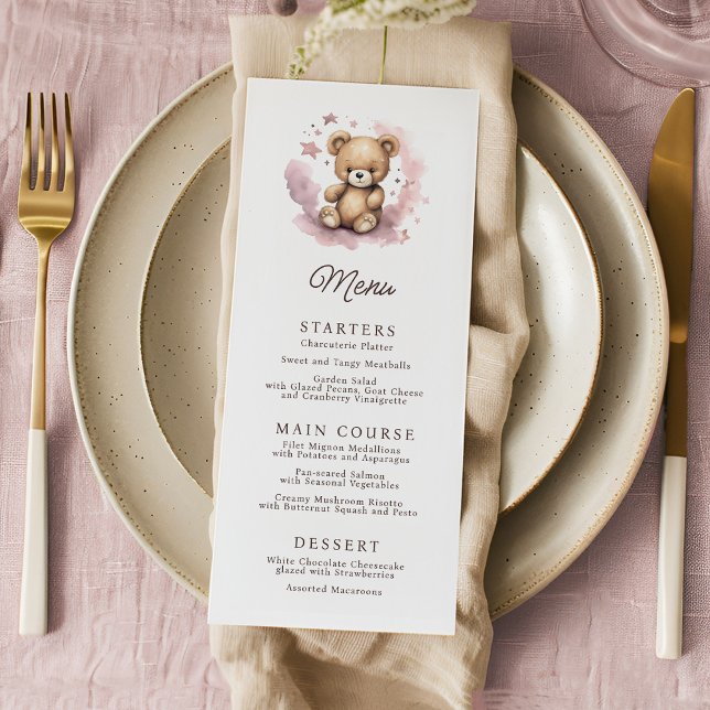 We Can Bearly Wait Pastel Pink Baby Shower Menu (Creator Uploaded)