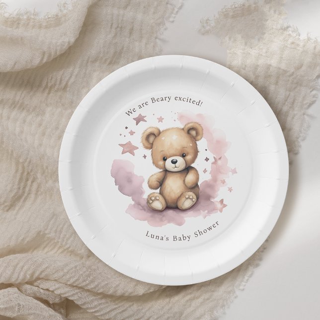 We Can Bearly Wait Pastel Pink Baby Shower Paper Plate (Creator Uploaded)