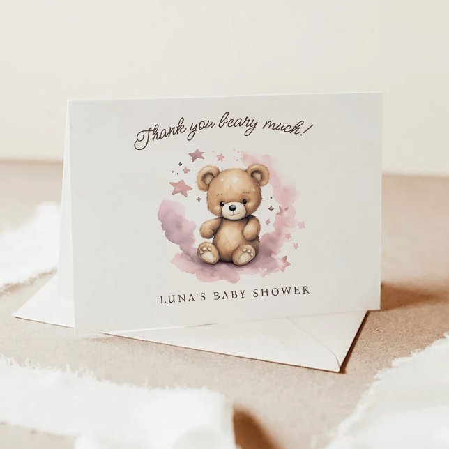 We Can Bearly Wait Pastel Pink Baby Shower Thank You Card (Creator Uploaded)