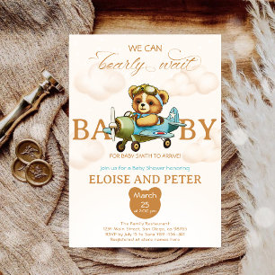 We can bearly wait Pilot Teddy Bear baby shower Invitation
