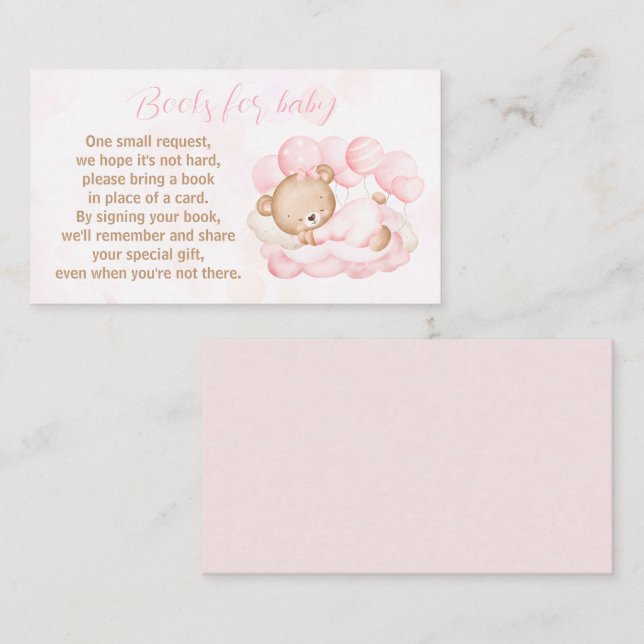 We Can Bearly Wait Pink Baby Shower Books For Baby Enclosure Card (Front/Back)