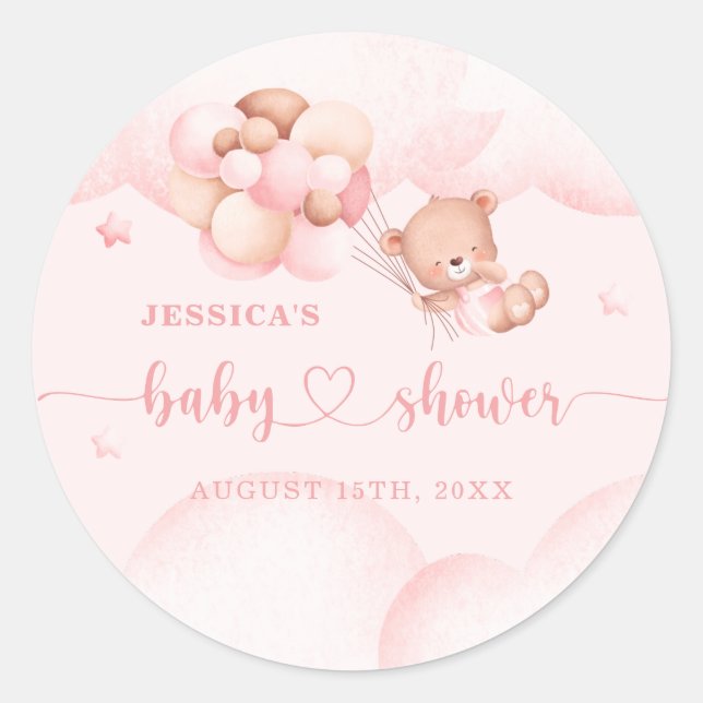 We Can Bearly Wait Pink Baby Shower  Classic Round Sticker (Front)