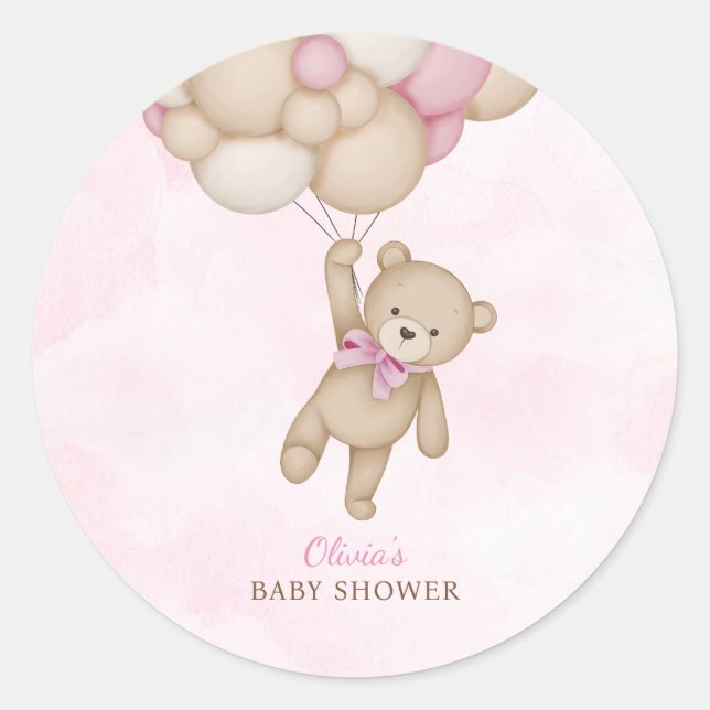 We Can Bearly Wait Pink Baby Shower Classic Round Sticker (Front)