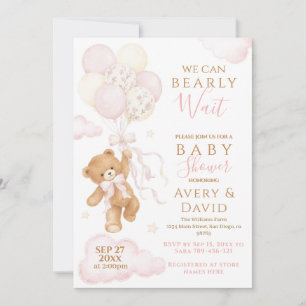 We Can Bearly Wait Pink Baby Shower Girl Invitation
