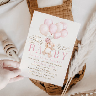 We Can Bearly Wait pink Baby Shower Invitation