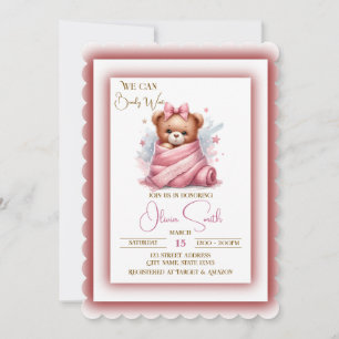 We Can Bearly Wait Pink Baby Shower Invitation