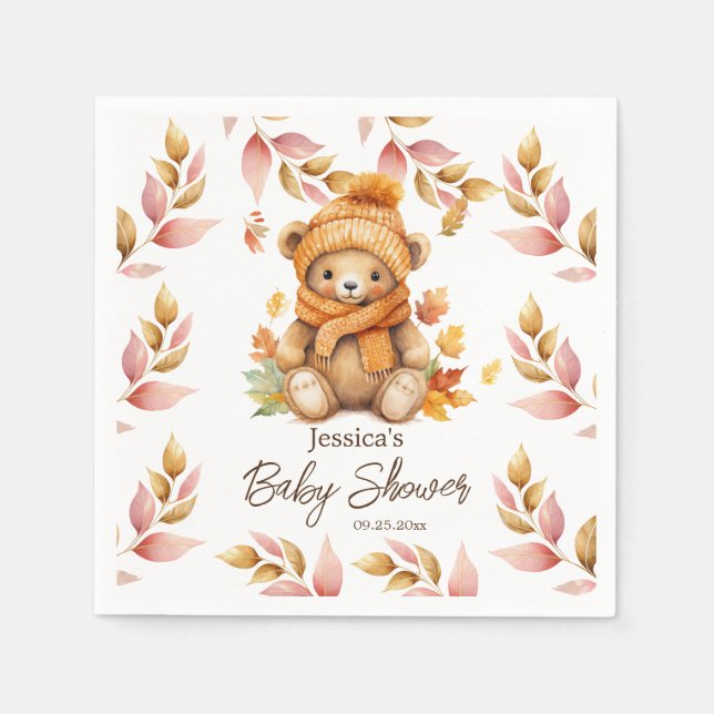 We Can Bearly Wait Pink Baby Shower  Napkin (Front)