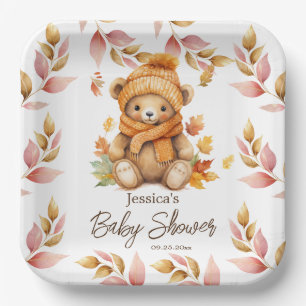We Can Bearly Wait Pink Baby Shower  Paper Plate