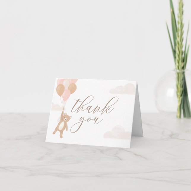 We Can Bearly Wait Pink Baby Shower Thank You Card (Front)