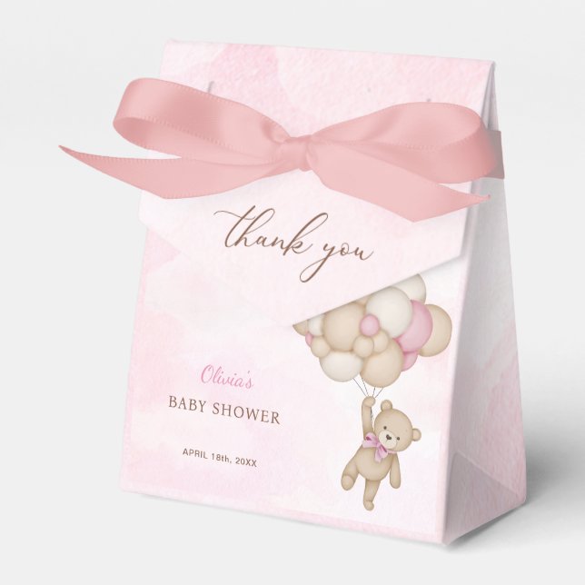 We Can Bearly Wait Pink Baby Shower Thank You Favour Box (Front Side)