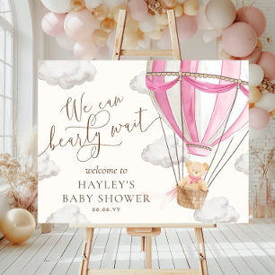 We Can Bearly Wait Pink Baby Shower Welcome Poster