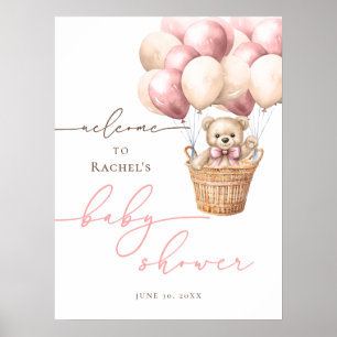 We Can Bearly Wait Pink Baby Shower Welcome Poster