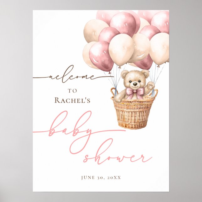 We Can Bearly Wait | Pink Baby Shower Welcome Poster (Front)